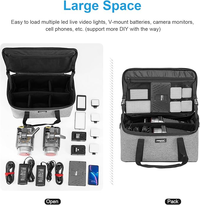 FOMITO AB-27 Foldable Camera Bag 16.73in x 11in x 8.66in Shockproof Case for DSLR, Gimbal, Drone Heavy-Duty Handle DIY liner - Image 2