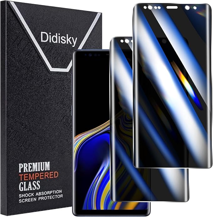 Didisky 2 Pack Privacy Screen Protector for Samsung Galaxy Note 9 Tempered Glass, 3D Curved Full Coverage, Anti-Spy,9H,Bubble Free,Easy to Install,Anti Scratch by Didisky