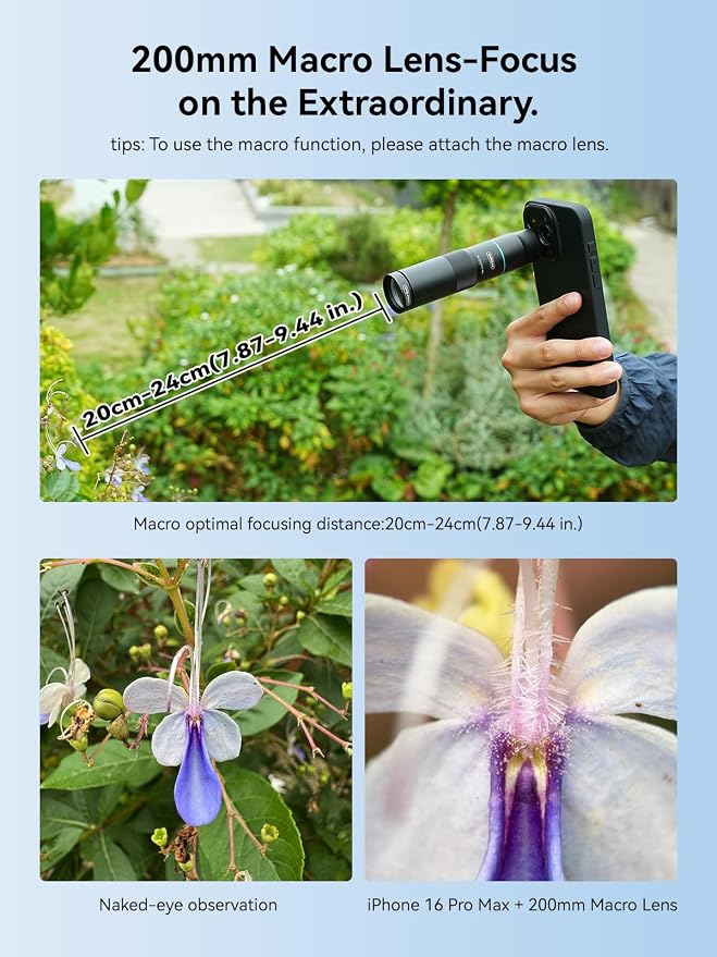 MIAO LAB 10X Telephoto + 200mm Macro Lens for iPhone 16 Pro Max, 2-in-1 Telephoto & Macro with 17mm Thread Interface & Dedicated Case – Perfect for Concerts, Travel, and Outdoor Exploration - Image 4
