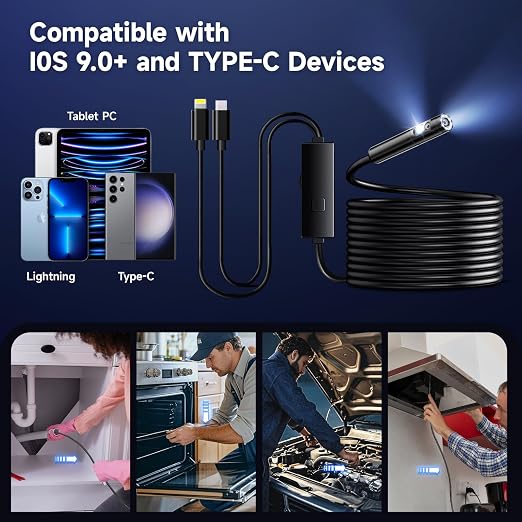 Endoscope Camera with Light, Dual-Lens 1920P HD Borescope with 8+1 Adjustable LED Lights, IP67 Waterproof Inspection Camera 16.5FT Semi-Rigid Snake Camera for iOS & Android (2 Interface) - Image 6