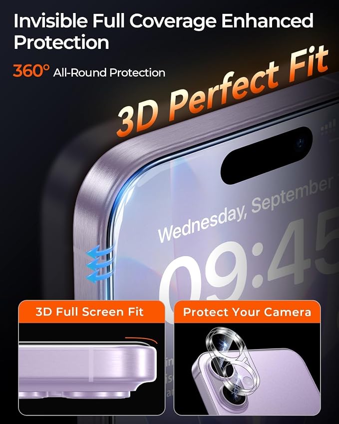 2+2 Pack for iPhone 17 Privacy Screen Protector with Camera Lens Protector | TOP 9H+ Tempered Glass [Zero Bubble][10X Military Protection] Full Edge Coverage, Case Friendly, 17 Tempered Glass 6.3" - Image 7