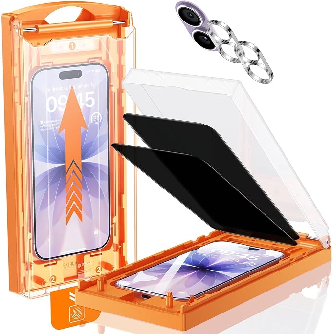 2+2 Pack for iPhone 17 Privacy Screen Protector with Camera Lens Protector | TOP 9H+ Tempered Glass [Zero Bubble][10X Military Protection] Full Edge Coverage, Case Friendly, 17 Tempered Glass 6.3" by MRGLAS