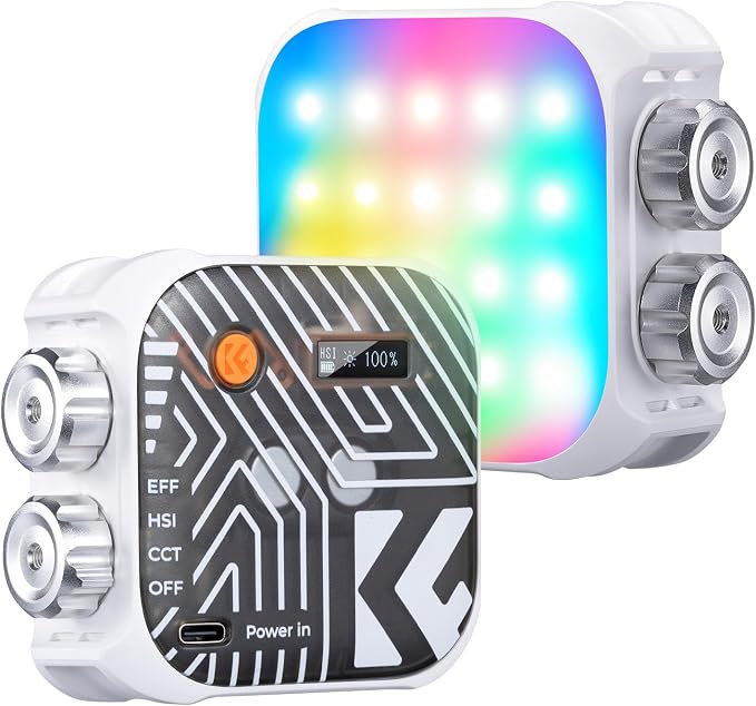 K&F CONCEPT RGB Video Light 21 Light Effects, 2500K-9900K, CRI 96+, White | 360° Full Color Portable Light, Magnetic Rechargeable LED Panel Camera Light with 1/4" Screw Mount for Vlogging, Selfie L01 by KFCONCEPT
