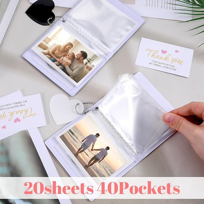 2 Pack Mini Photocard Binder 3 Inch Photo Card Binder Book with 32 Pockets, Mirror-Like Binders Photo Card Holder with Pendant and Stickers Heart Hollow Design - Image 3
