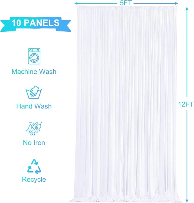 10 Panels White Backdrop Curtains for Wedding Party Wrinkle Free Backdrops Curtain Drapes Fabric Decorations Photo Back Drop Cloth for Baby Shower Photography Stage Reception 50ft(W) x 12ft(H) - Image 6