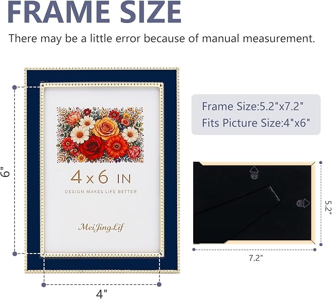 Premium Metal Picture Frame 4x6 Inches with Velvet Back Cover - Elegant and Durable Photo Frame for Displaying Cherished Memories, Perfect as Desk Decor, Home Office Accessory,Blue picture frame - Image 3