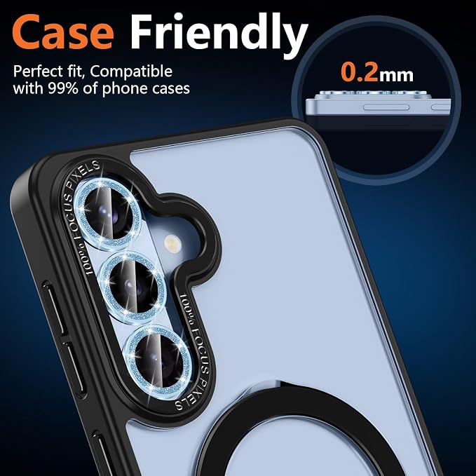 for Samsung Galaxy S26 Camera Lens Protector, Individual Metal Ring Tempered Glass Lens Cover, [Strong Adsorption] Scratch Resistant Ultra-Thin HD Clear Lens Cover, 1 Set-Blue Sparkly - Image 6