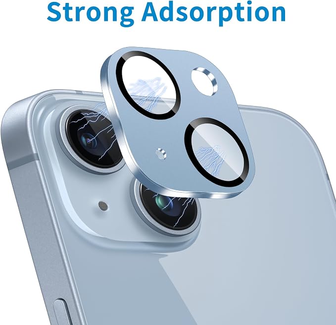 Camera Lens Protector for iPhone 14 /iPhone 14 Plus Metal Camera Cover Film, 9H Tempered Glass, Anti-Scratch, Case Friendly - Blue - Image 4