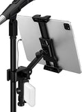 Tablet Holder for Microphone Stand with Power Bank Clip, iPad Music Stand | 360° Adjustable Spring-Loaded Clip Clip-on Phone Mount for Sheet Music Stand, Fits Devices Screen Size from 4.7 to 13.5” by LZSIG