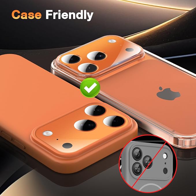 YWXTW [0 Bubbles for iPhone 17 Pro Max Camera Protector, Full Coverage Tempered Glass Lens Screen Protector for iPhone 17 Pro Max Accessories, Case Friendly, HD Clear, 3 Pack (Cosmic Orange) - Image 5