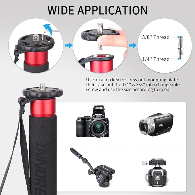 66.9in/170cm Camera Monopod INNOREL VM80A Aluminum Alloy Portable Compact Lightweight Travel Monopod with Fast Flip Lock for Canon Nikon Sony DSLR Camera Video Camcorder DV Photography Load 33lbs/15kg - Image 2