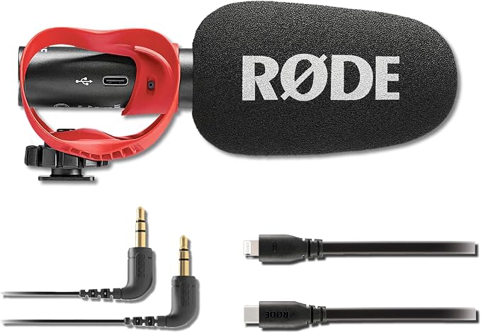 Rode VideoMic GO II Compact Shotgun Microphone Bundle with Helix Mount and SC19 4.9 Ft USB-C to Lightning Cable — 24-Bit Camera-Mount Mic for Filmmaking, Vlogging, Mobile Journalism, Content Creation by StreamEye