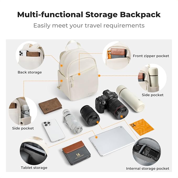 K&F CONCEPT Camera Backpack, Lightweight Compact Camera Bag 5L | Water-Resistant, Dividers, 9.7in Tablet Compartment, Quick Access, Street & Urban, Men & Women, for Canon/Nikon/Sony, Beige - Image 3