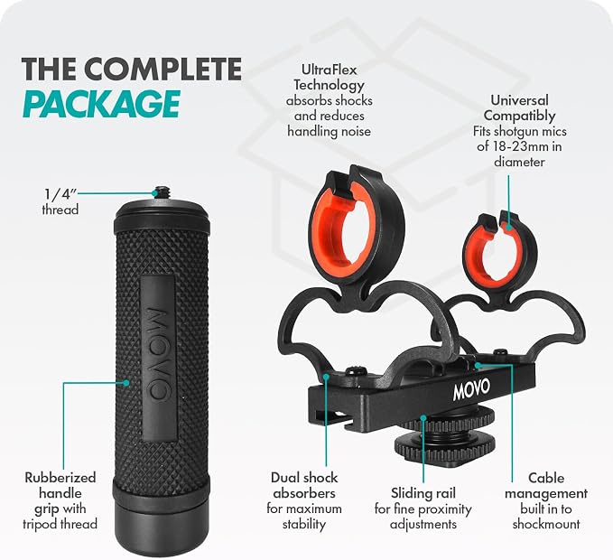 Movo SM6H Ultraflex Premium Shockmount for Shotgun Microphones with Grip Handle – Compatible with Rode NTG Series, Sennheiser MKE600, Audio-Technica AT875R, and More - Image 6