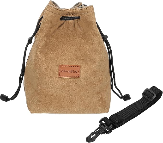 PATIKIL Camera Lens Pouch, M Size Drawstring Lens Case Flannel Camera Lens Handbag Camera Bag with Adjustable Shoulder Strap for DSLR Camera Lens, Yellow by PATIKIL