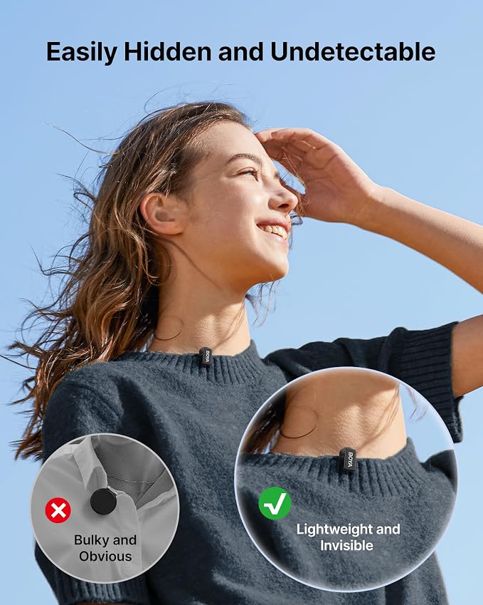 BOYA mini 2 Microphone for iPhone 5-14 with MFi Certified Lightning Plug | Lapel Microphone Wireless with AI Noise Cancellation, App Control, 30H Battery Life with Charging Case for Recording Vlogging - Image 3