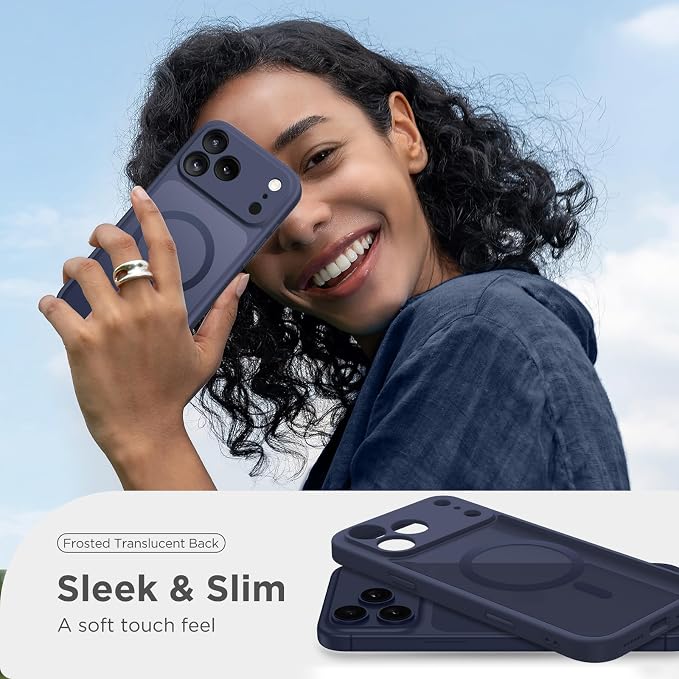 CAPRARO for iPhone 17 Pro Case, Compatible with MagSafe | Upgraded [Full Camera Protection] Protective Translucent Matte Women Girl Magnetic Phone Case Cover, Dark Blue - Image 8