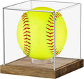 Clear Acrylic Softball Display Case with Wood Base, Memorabilia Stand Cube Holder, Dust Protection Transparent Storage Box for Single Ball Souvenir Softball Collections by Hxezoc