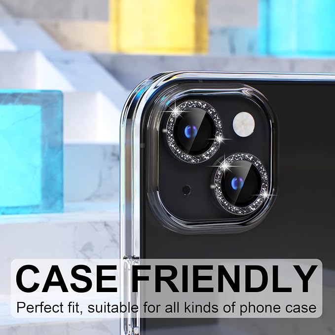 Choiche for iPhone 15/15 Plus Camera Lens Protector Bling, Glitter-Black | Ultra HD, 9H Tempered Glass Camera Cover Screen Protector Metal Individual Ring Decoration Accessories, 2-Lens, 6.1/6.7-inch - Image 4