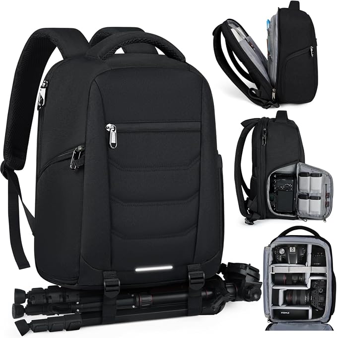 SDYSM Camera Bag Backpack Professional for DSLR SLR Mirrorless Camera Waterproof Laptop Back Pack 15.6 Inch with Rain Cover Anti Theft Travel Case Large Capacity Photography Backpack Black | 15.6 Inch Waterproof Camera Laptop Backpack with Rain Cover A... by SDYSM