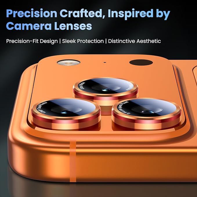 Uyiton for iPhone 17/16/15/14 (Pro Max & Pro) Camera Lens Protector | Unique Lines Text Design, Case-Friendly, Military-Grade Sapphire Glass Metal Camera Cover, Cosmic Orange+Red - Image 3