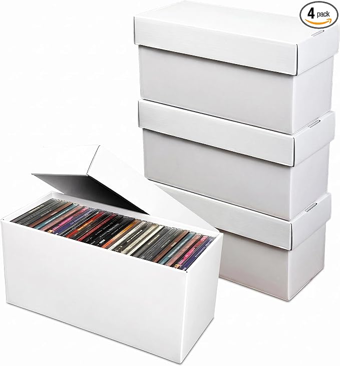 CD Storage Box, CD Case Holder, Cardboard Disc Organizer Box with Lids, 4 Packs by Toupeone