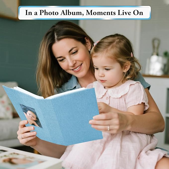 Small Photo Album 4x6,Linen Cover Slide-in Mini Photo Album Book Can Holds 100 4x6 Photos with 50 Black Sheets for Baby Family Pictures Artwork or Postcards Storage (Denim Blue) - Image 7