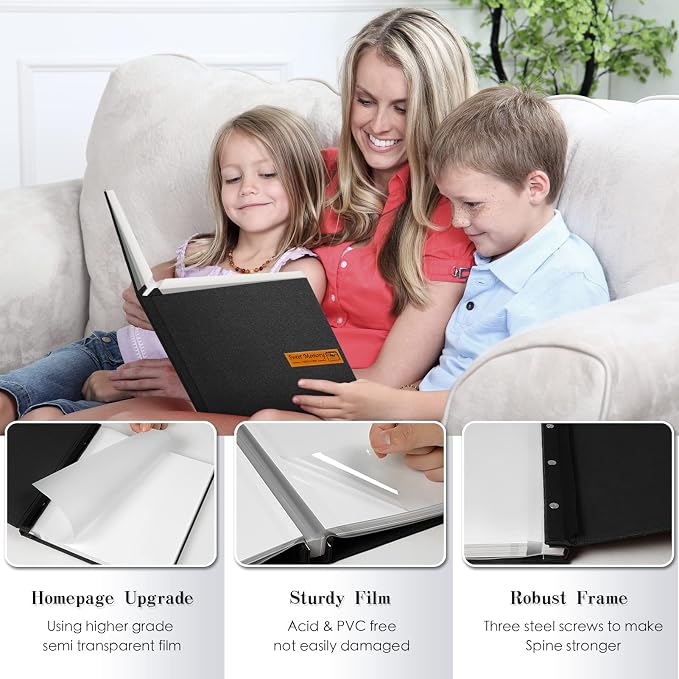 Spbapr Large Photo Album Self Adhesive Magnetic Scrapbook,DIY Scrapbook Album for 4x6 5x7 8x10 Picture,60 Pages Linen Cover Memory Book for Wedding Family Baby Pets, with Metallic Pen and Scraping - Image 3
