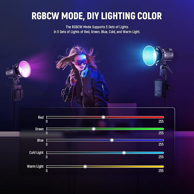 NEEWER MS60C RGBWW LED Video Light with 2.4G/App Control, 65W Metal Mini | RGB COB Continuous Output Lighting, Bowens Mount Handheld Spotlight, 2700K-6500K 8300lux CRI 97+/TLCI 98+ 17 Effects + RGBCW - Image 5