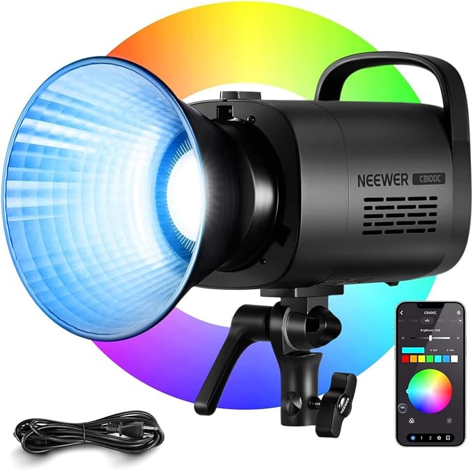 NEEWER CB100C 130w RGB LED Video Light, APP/2.4G Control 360° Full Color 2700K-6500K 27000lux/m COB Bowens Mount Silent Continuous Output Lighting TLCI/CRI97+ 17 Scenes for Video Recording Photography | 2700K-6500K, 27000lux/m, COB, Bowens Mount Silent... by Neewer