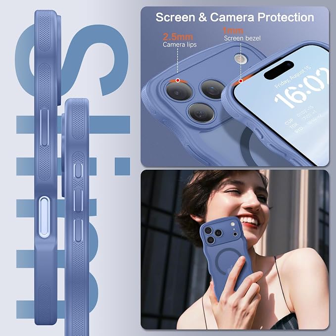 BENTOBEN Magnetic for iPhone 17 Pro Case, Cute Wavy Full Camera Protection [Compatible with MagSafe] Matte Anti-Slip Bumper Women Girls Boys Protective Cover for 17 Pro 6.3", Sierra Blue - Image 6