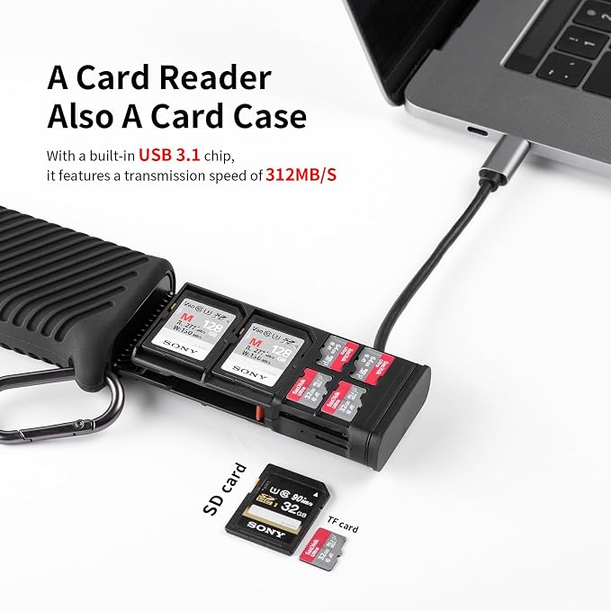 PGYTECH UHS-II SD4.0/Micro SD Card Reader Holder TF Memory Card Reader Case | CreateMate High-Speed 2-in-1 USB 3.1 Type-C for Camera/Phone/Drone/Action Camera, Plug & Play (Black, for SD/Micro SD) - Image 2