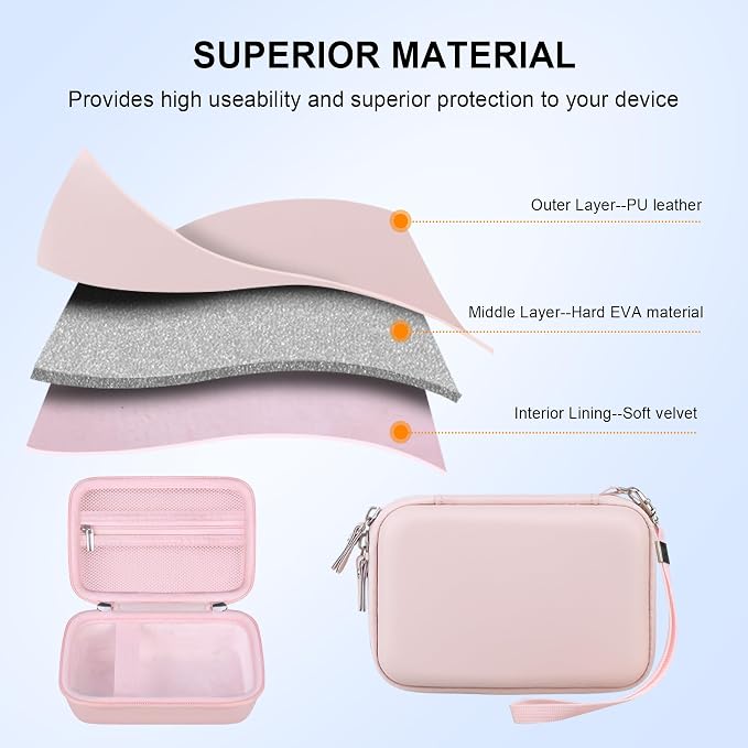 Elonbo Carrying Case for Fujifilm INSTAX Mini Link 3/2/1 Smartphone Printer | Portable Color Instant Photo Printer Hard Travel Protective Bag, Interior Mesh Pocket fits Instant Film Printer Paper, Pink - Image 5