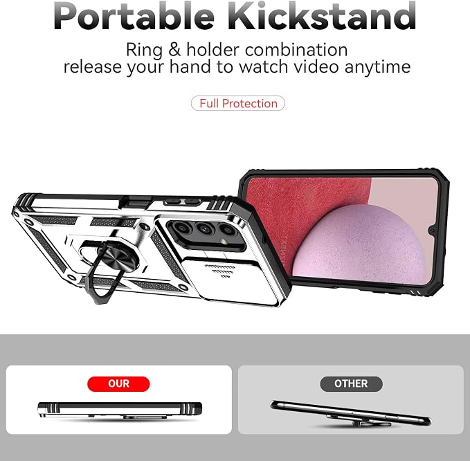 for Samsung Galaxy A14 5G Case with Screen Protector & Camera Lens Cover, [Military Grade] 16FT Drop Tested, Magnetic Kickstand Rugged Shockproof Protective Case for Samsung A14 5G, Silver - Image 4