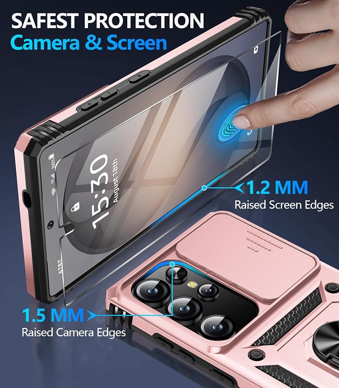 Taisairu for Samsung Galaxy S26 Ultra Case with Screen Protector & Slide Camera Lens Cover, Built-in Magnetic Ring Stand Shockproof Protective Phone Case for Samsung S26 Ultra Case (Rose Gold) - Image 7