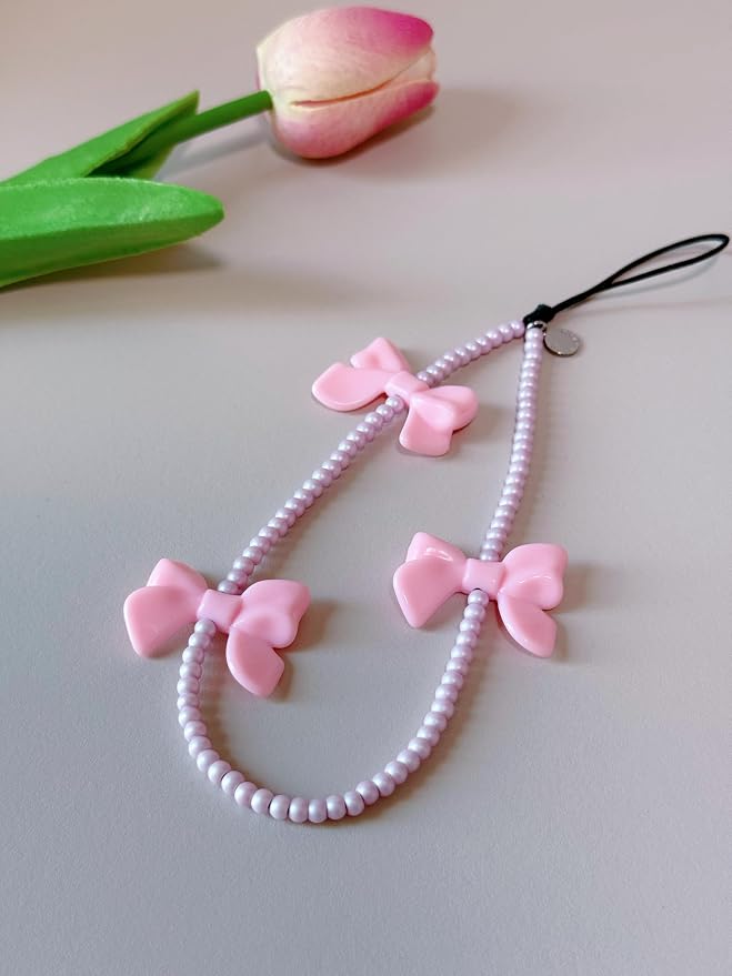 Drawwind Phone Charm Beaded Wristlet Strap Universal Cell Phone Lanyard Cute Bracelet Wrist Strap Beaded Chain String Handmade Accessories for Case Camera Bags (Bow Beau) - Image 3