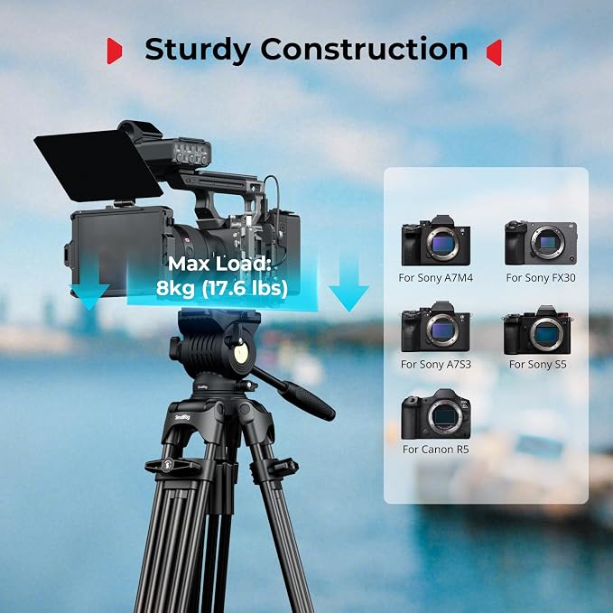 SmallRig FreeSpeed Heavy Duty Video Tripod, 74" Camera Tripod with 360° Fluid Head for Manfrotto Plate, One-Knob Quick Extend, 75mm Bowl, Load up 17.64lb for DSLR Mirrorless Camera, Camcorder- FSD14 - Image 3
