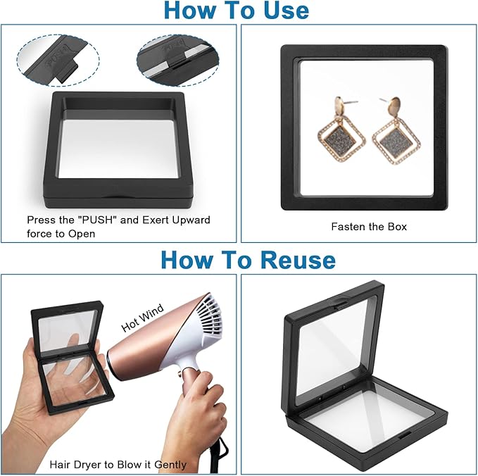 Linkstyle 10PCS 3D Floating Frame Display Stand, Transparent PE Floating Display Case, Challenge Coins Specimen Medallions Jewelry Storage Box Suspension Frame - Image 6