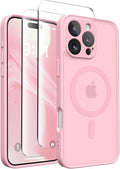 CAPRARO for iPhone 16 Pro Case, Compatible with MagSafe | Upgraded [Full Camera Protection] Protective Translucent Matte Women Girl Magnetic Phone Case Cover, Peach Pink by CAPRARO