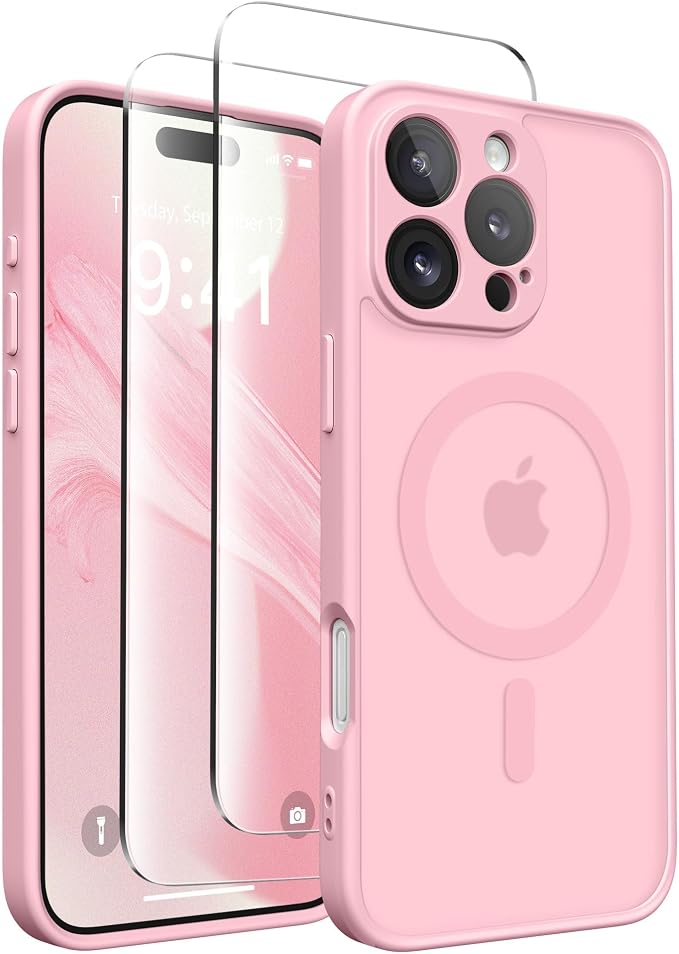 CAPRARO for iPhone 16 Pro Case, Compatible with MagSafe | Upgraded [Full Camera Protection] Protective Translucent Matte Women Girl Magnetic Phone Case Cover, Peach Pink by CAPRARO