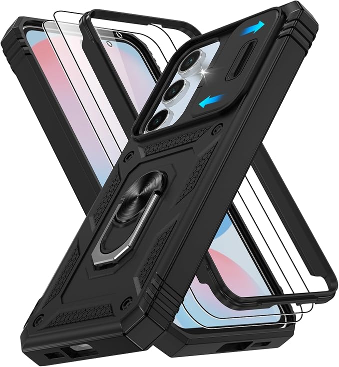 Gritup for Samsung Galaxy S24 FE Case: Galaxy S24 FE Case with 2*Screen Protector | Magnetic Stand & Slide Camera Cover | Shock Proof Military-Grade Funda para S 24 FE Cover -Black by Gritup