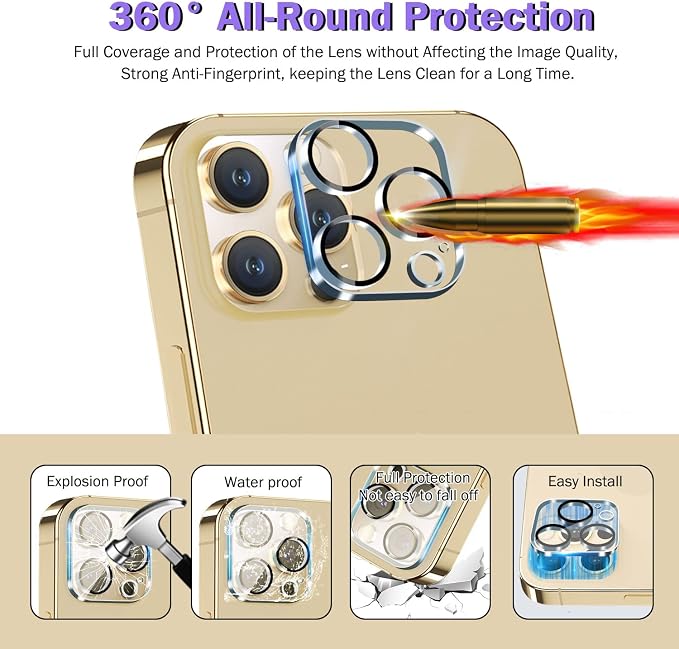 QHOHQ 3 Pack Screen Protector for iPhone 14 Pro 6.1 Inch with 3 Pack Tempered Glass Camera Lens Protector, Ultra HD, 9H Hardness, Scratch Resistant, Case Friendly - Image 7