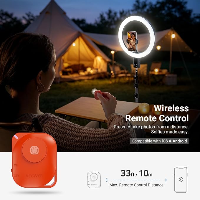 NEEWER 12" Selfie Ring Light with App Control/Remote/Tripod Stand, 3200mAh LED Bi Color CRI95 2900K-7000K Ringlight Circle Lighting Compatible with iPhone Vlog Makeup Studio Video Recording, RB12B - Image 8