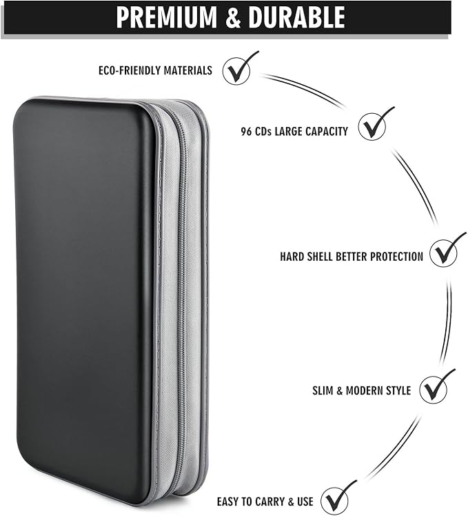 DVD Case, CD Case Holder Wallet Binder 96 Capacity CD/DVD Cases Storage Holder Binder Organizer Wallet Book for Car Home Travel (Black) | Zipper‑DVD Organizer, Scratch‑Resistant Sleeves Shield Discs From Dust & Damp; Stores Music, Video, Gaming & Blu‑r... - Image 3