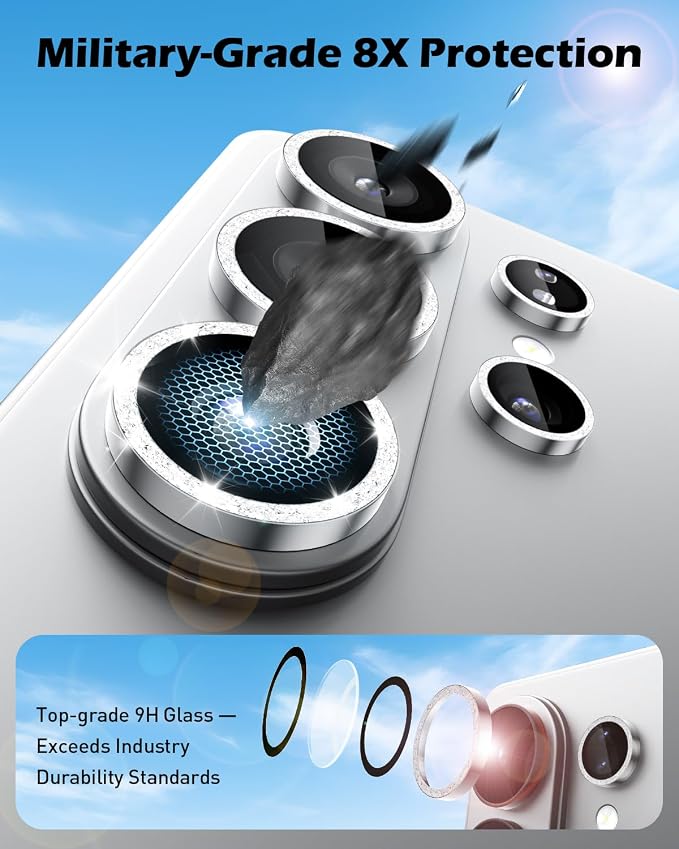 CloudValley for Samsung Galaxy S26 Ultra Camera Lens Protector Bling | 9H Tempered Glass + Aluminum Alloy Lens Protective Ring [Glitter Decoration] Ultra-HD Individual Lens Cover,Glitter Silver - Image 3