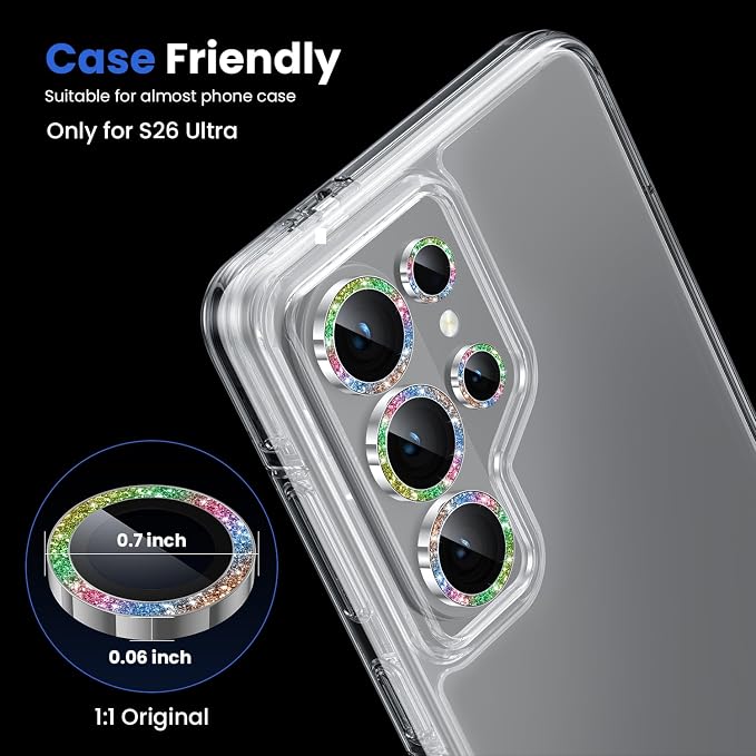 WSKEN for Samsung Galaxy S26 Ultra Camera Lens Protector - Ultra Thin | Case Friendly, 9H Shatterproof Tempered Glass, Anti Scratch Metal Circle, Camera Screen Protector Cover Accessories, Glitter - Image 5