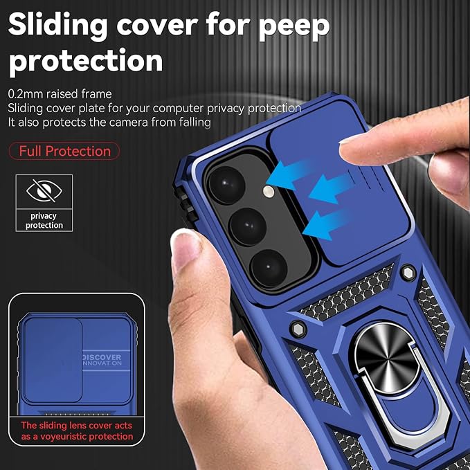 for Galaxy S24 Plus/S25 Plus Case with Screen Protector: [Military Grade 20ft. Drop Tested] Slide Camera Cover Ring Shockproof Protective Phone Case for - Samsung Galaxy S24 Plus/S25 Plus (Blue) - Image 4