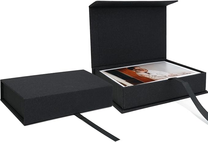 Vienrose Linen Photo Storage Box, 8"x10", Postcard Keeper, Black | 1Pc Sturdy Linen Cover Box for Photos, Postcards & Decorative Paper Storage, Perfect for Home, Office, Craft Room, and Travel by Vienrose