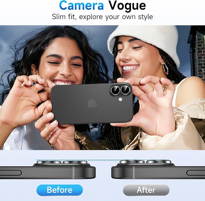 YWXTW Camera Lens Protector for iPhone 17, Individual Anti Scratch Metal Ring Tempered Glass Camera Screen Protector for iPhone 17 Accessories, Case Friendly (Black) - Image 4