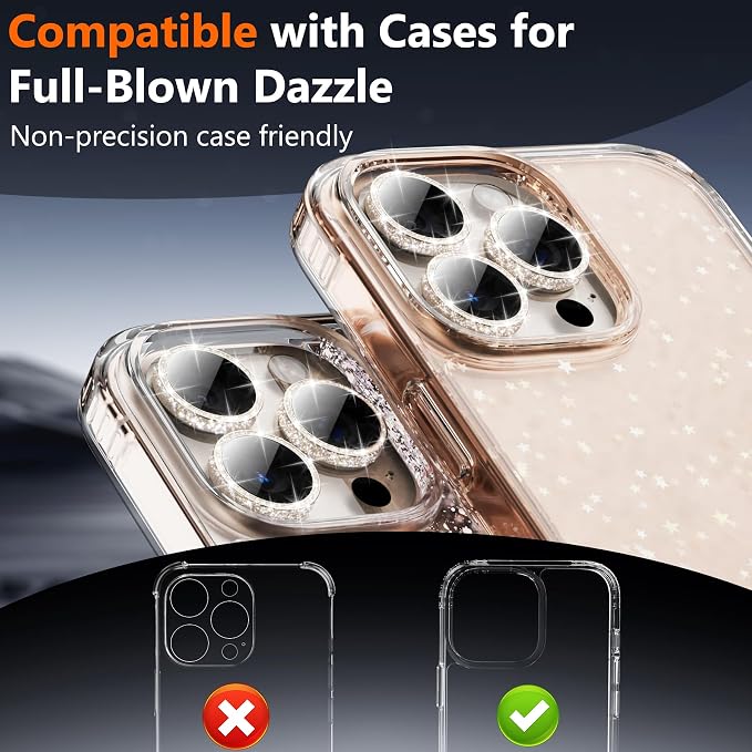 YWXTW [All-Over Glitter] Camera Lens Protector for iPhone 17 Pro Max/17 Pro/16 Pro Max/16 Pro/15 Pro Max/15 Pro/14 Pro/Max, 9H Tempered Glass Camera Cover, Anti-Scratch Case Friendly (Desert Gold) - Image 5